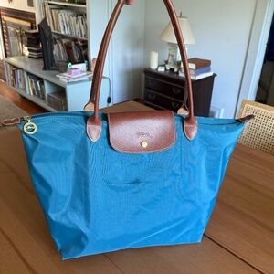 Large Longchamp Le Pliage Tote Teal Blue